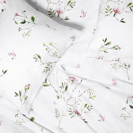 flowers and butterfly bedding set white pocket