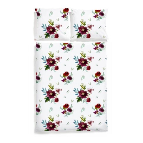 pościel w bordowe kwiaty bukiety white pocket