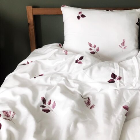 pościel z satyny bawełnienej w bordowe listki white pocket