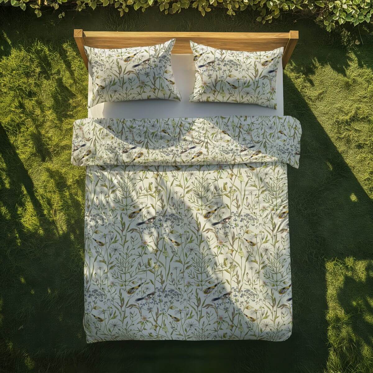 pościel w ptaszki i rosliny white pocket