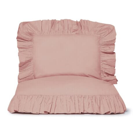 Ruffle bedding set dusty pink white pocket