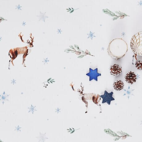 christmas tablecloth with reindeers and snowflakes