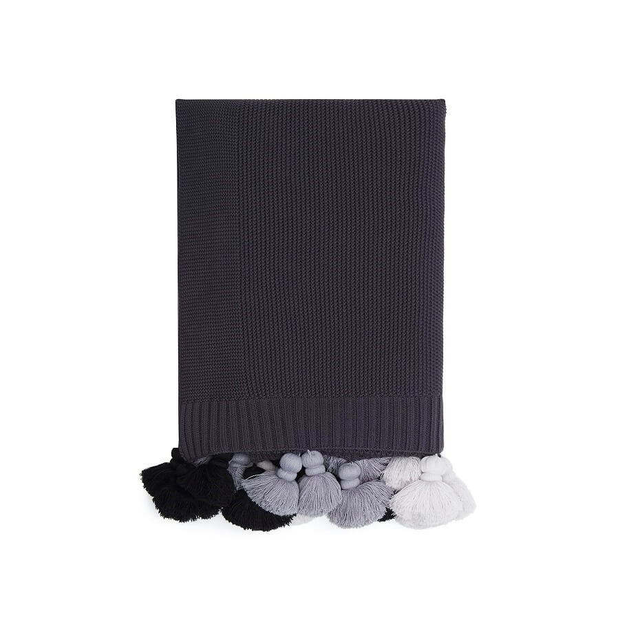 Narzuta na łóżko z frędzlami grafitowa White Pocket