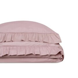 Ruffle cotton sateen bedding set dusty pink white pocket