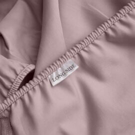 Sateen cotton fitted sheet dusty pink white pocket