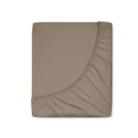 Sateen cotton fitted sheet taupe white pocket