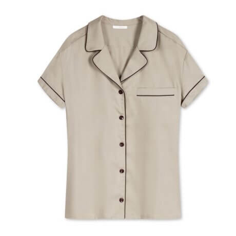 taupe short sleeved pyjama shirt white pocket