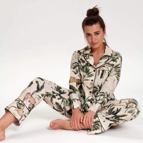 Piżama z długimi spodniami Dżungla White Pocket