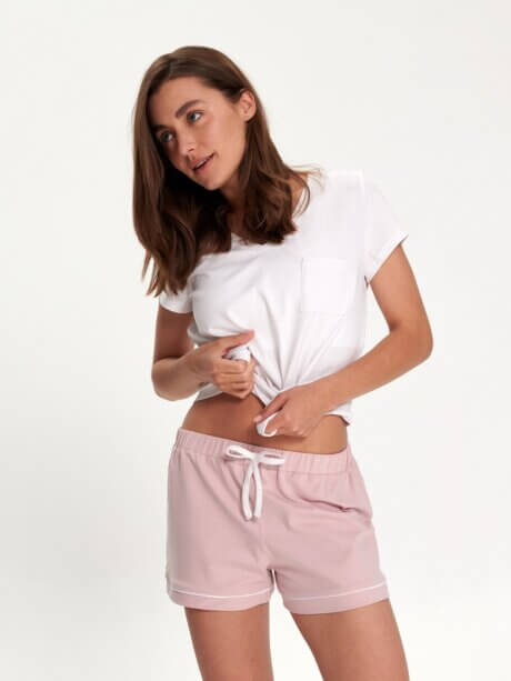 pink shorts white with a trim and bow white pocket