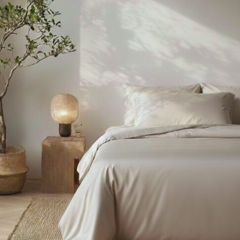 pościel z satyny bawełnanej beżowa desert beige white pocket