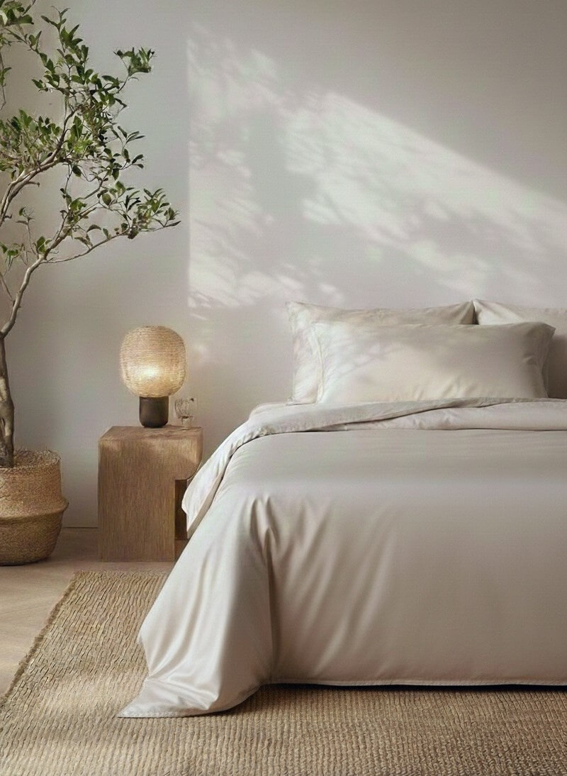 pościel z satyny bawełnanej beżowa desert beige white pocket