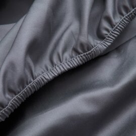 Cotton sateen fitted sheet graphite grey white pocket