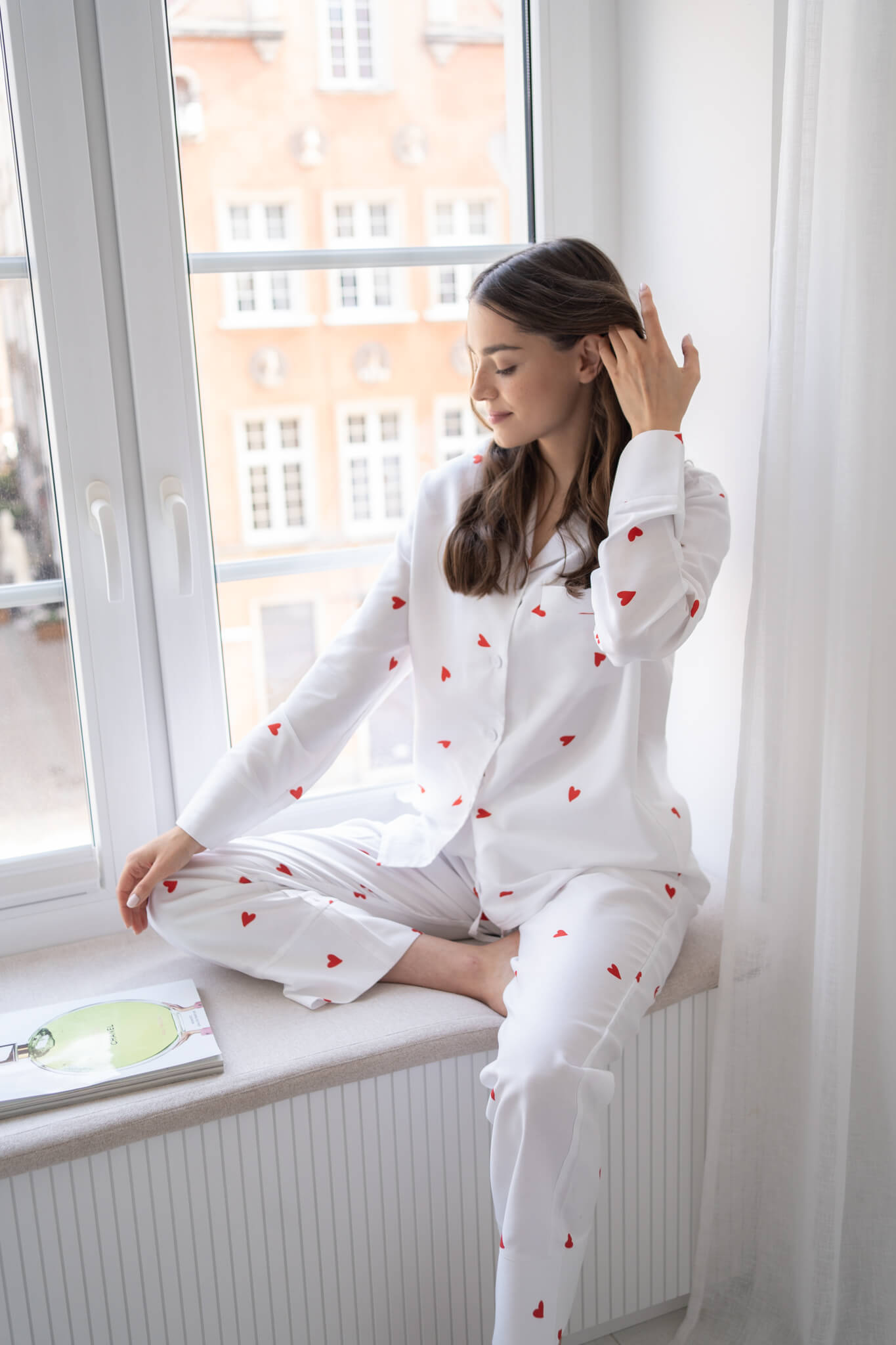 piżama w serduszka white pocket