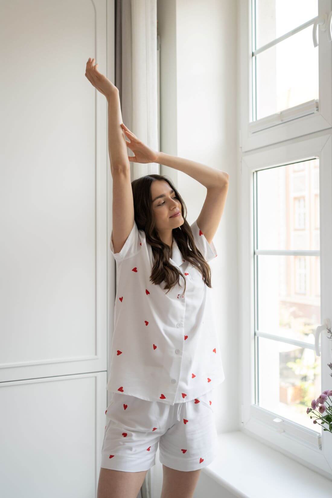 Piżama damska z krótkim rękawem Serduszka White Pocket