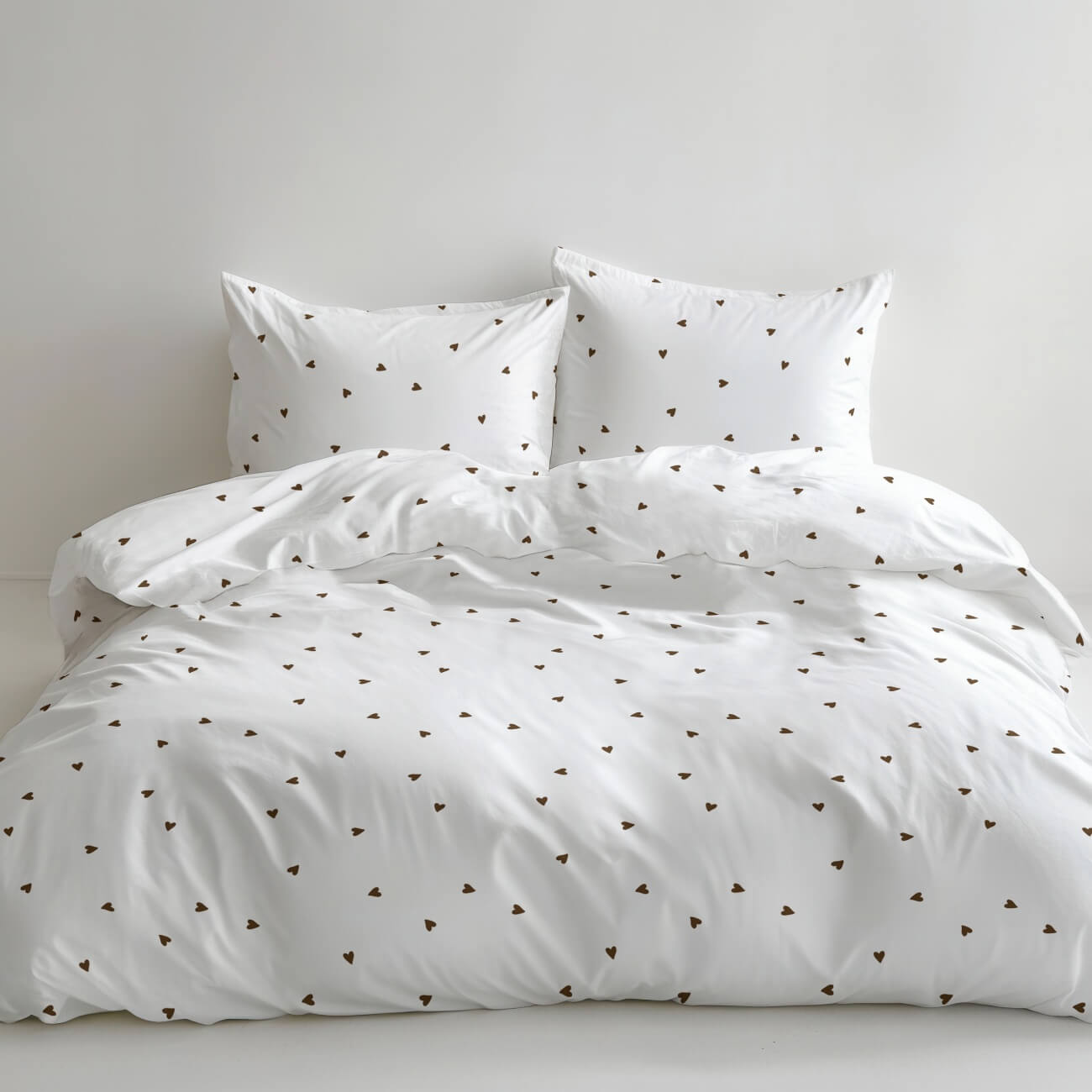 pościel w czekoladowe serduszka bawełniana white pocket