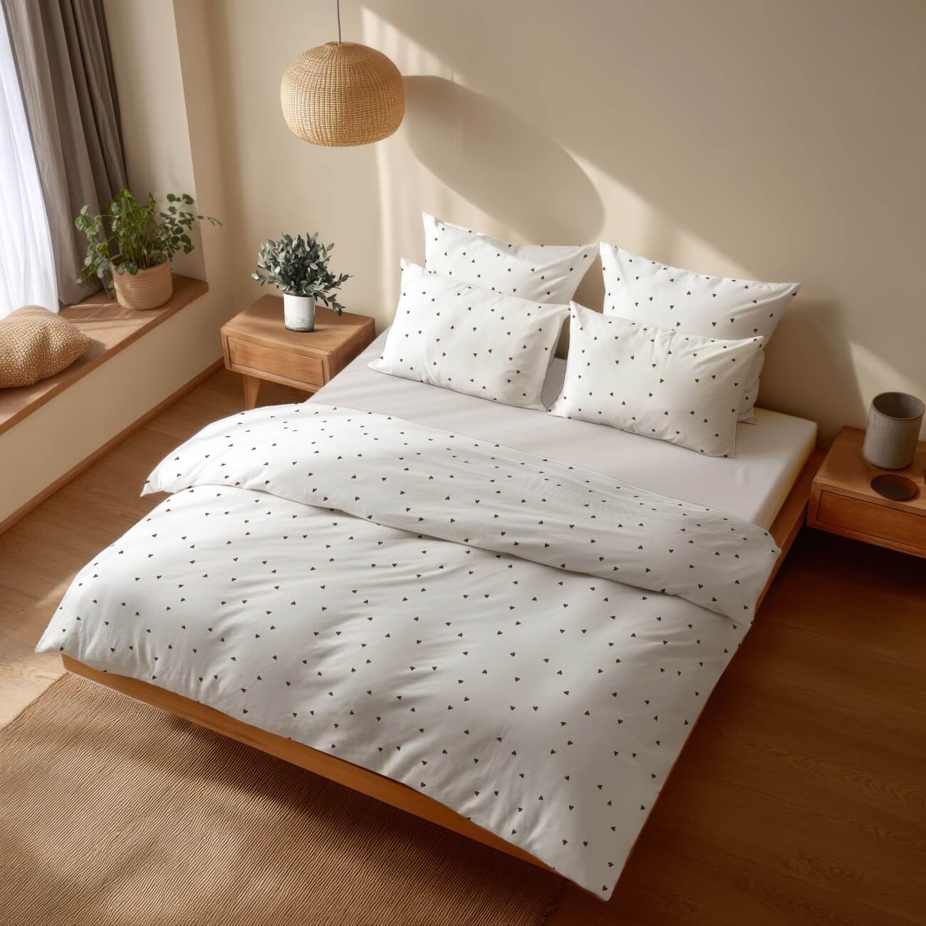 pościel w brązowe serca white pocket