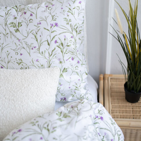 posciel ww fioletowe kwiatki white pocket