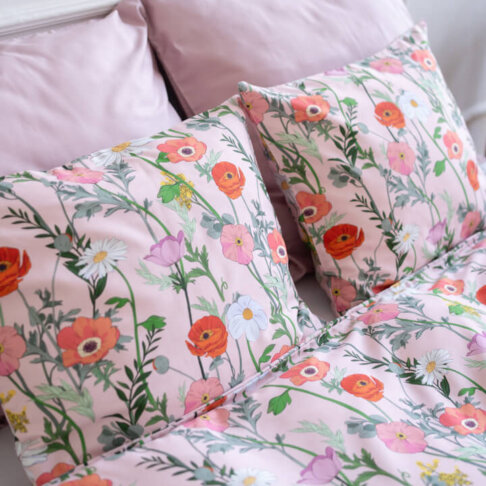 rozowa posciel w kwiaty