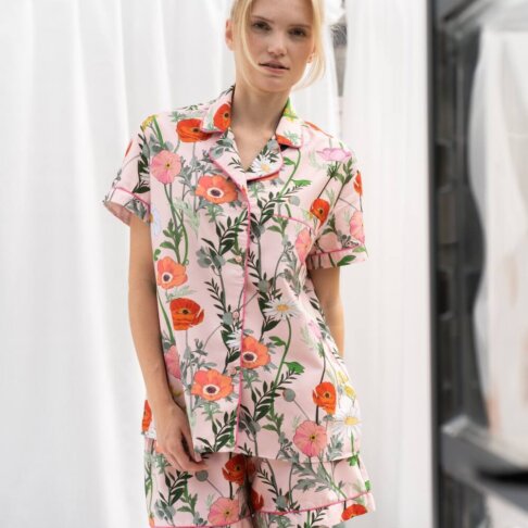 Piżama krótka w maki i polne kwiaty White Pocket