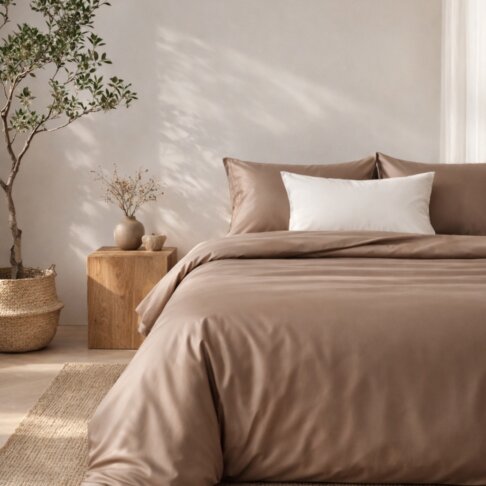 pościel z satyny bawełnianej mocha brażowa white pocket