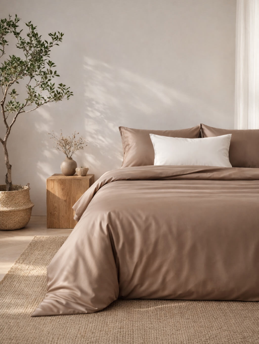 pościel z satyny bawełnianej mocha brażowa white pocket