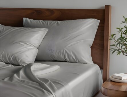 Szara pościel satynowa aranżacja w sypialni